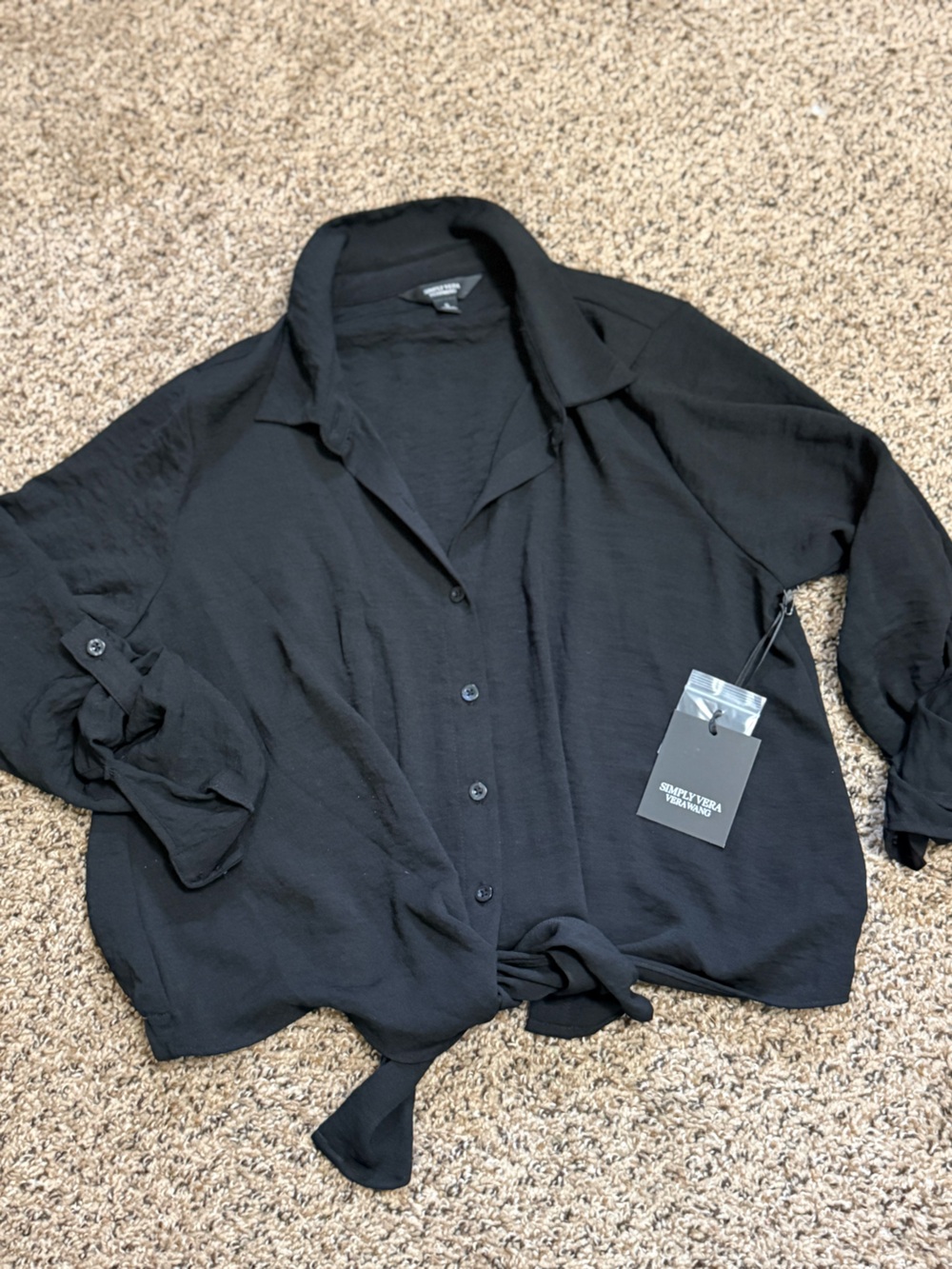 Simply Vera Vera Wang Black Tie-Front Button Down Shirt